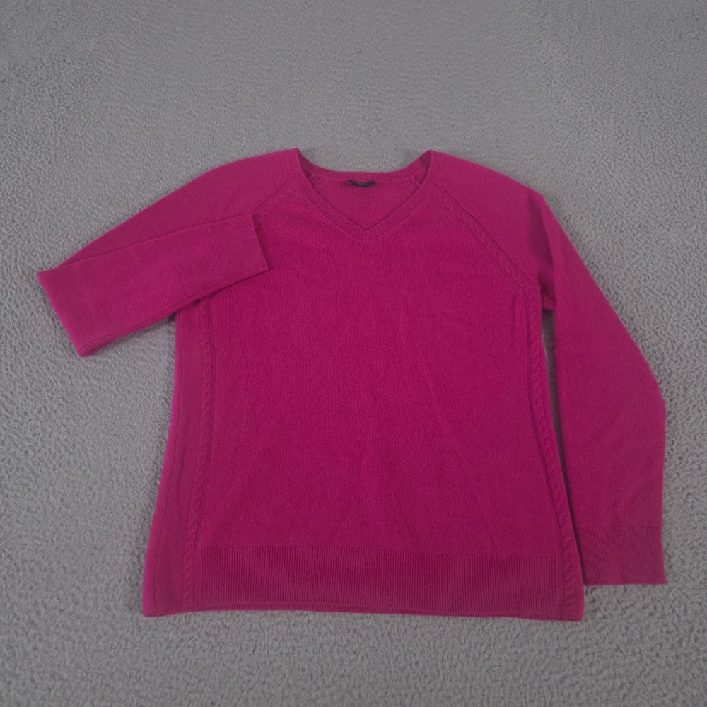 Talbots Sweater Womens Medium Pure Cashmere V-Neck Cable Knit Trim Soft Luxury